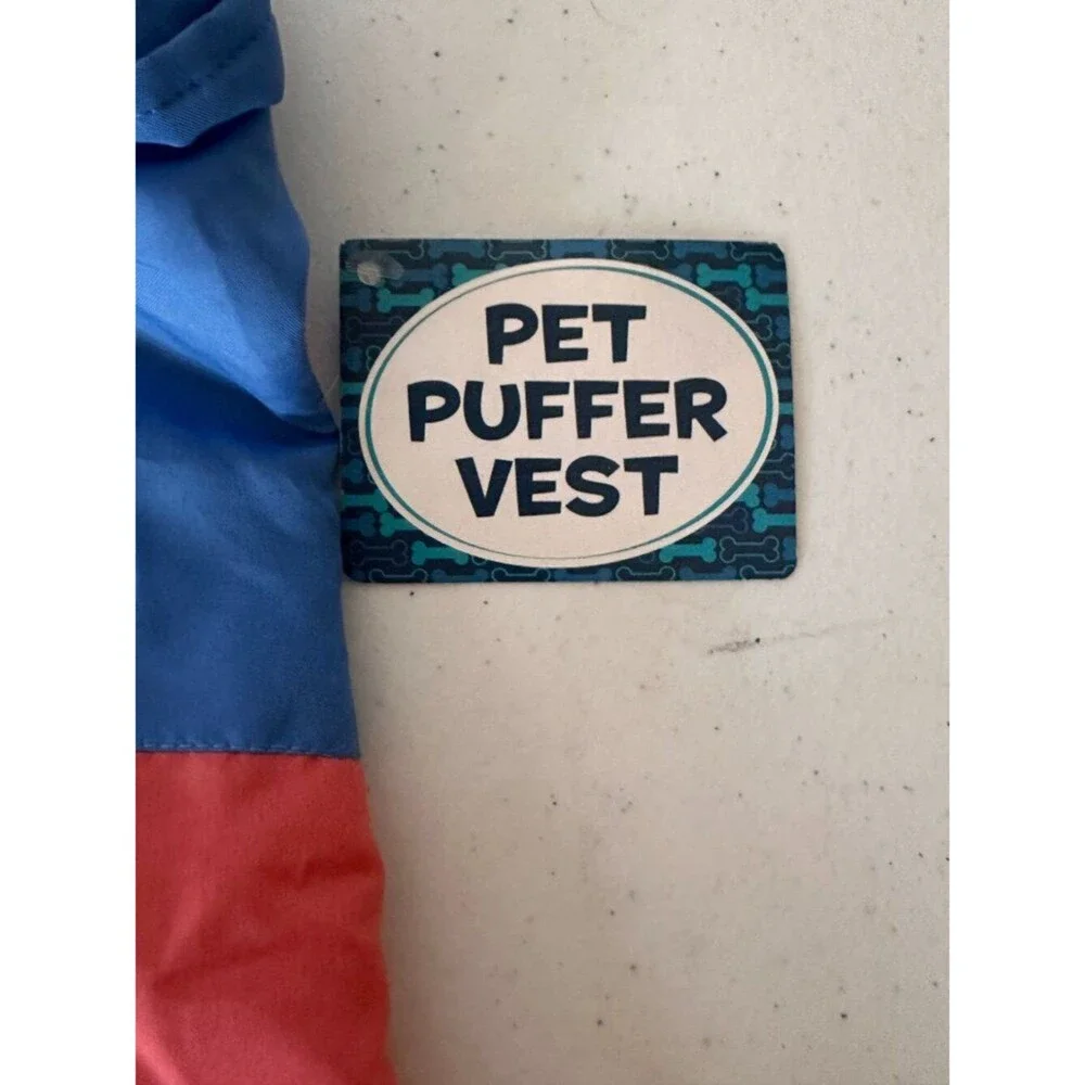 Blue Pink Dog Puffer Vest Size Medium – Lightweight Warm Pet Jacket